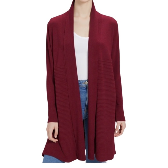 89th + Madison Sweaters - 89th + Madison Red Burgundy Open Front Long Duster Cardigan Size Small